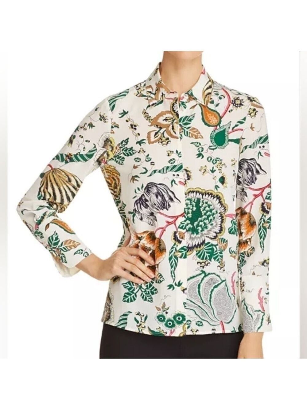 Tory Burch Erica Printed Silk Button-Down Top Women's Size Small - Picture 3 of 15